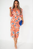 Lilith Orange Printed Midi Dress