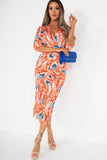 Lilith Orange Printed Midi Dress