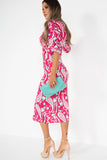 Lilith Pink Printed Midi Dress