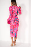 Muirne Pink Printed Midi Dress