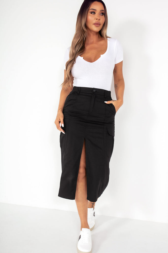 Nancy Black Cargo Midi Skirt