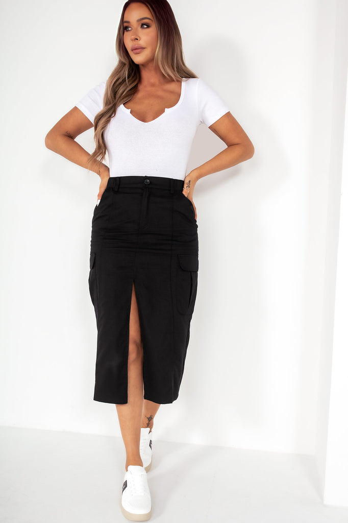Nancy Black Cargo Midi Skirt