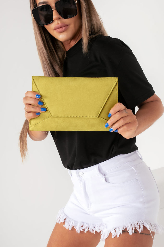 Nettie Yellow Suedette Envelope Clutch Bag