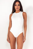 Olene White Ribbed Sleeveless Bodysuit