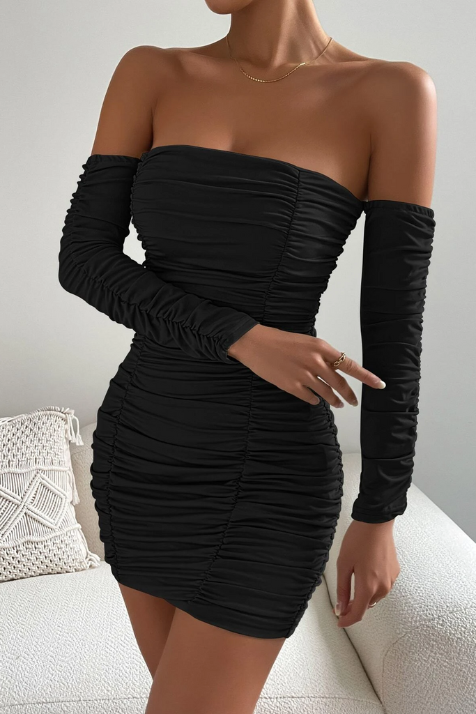 Paola Black Slinky Ruched Dress