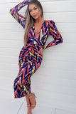 Portia Purple Printed Midi Dress