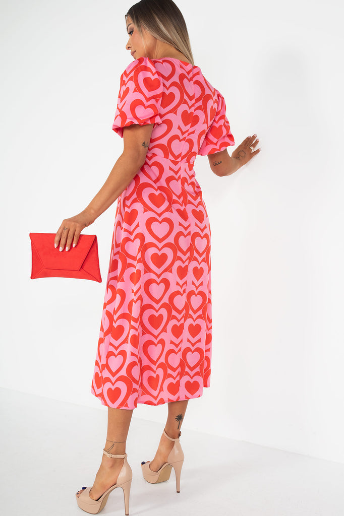 Rowena Pink and Red Heart Print Dress