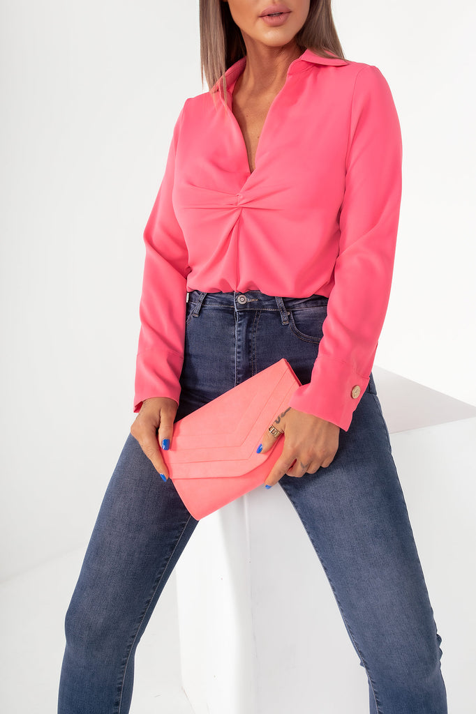 Shania Pink Twist Front Blouse