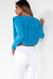 Shannon Blue Padded Shoulder Top