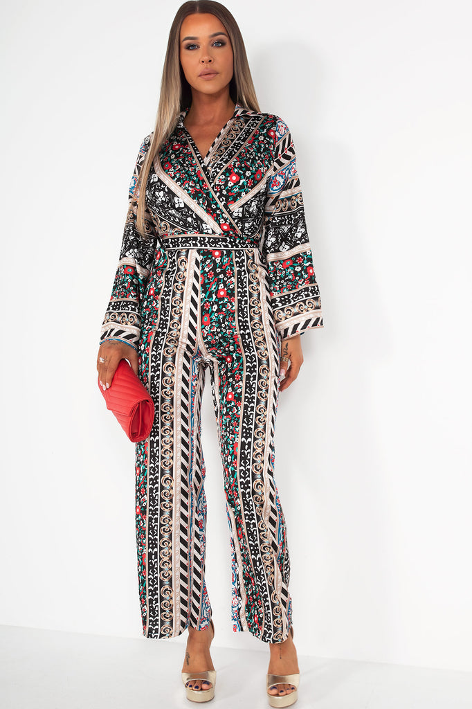 Shelley Black Satin Printed Jumpsuit
