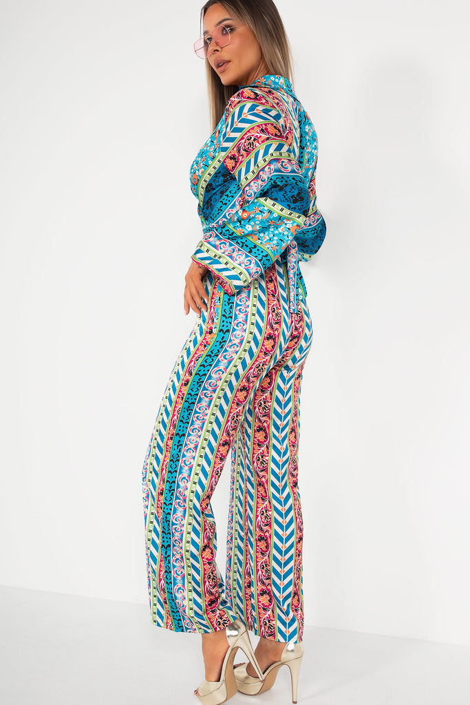 Shelley Blue Satin Printed Jumpsuit