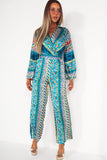 Shelley Blue Satin Printed Jumpsuit