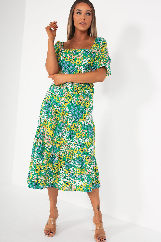 Vicky Green Floral Midi Dress