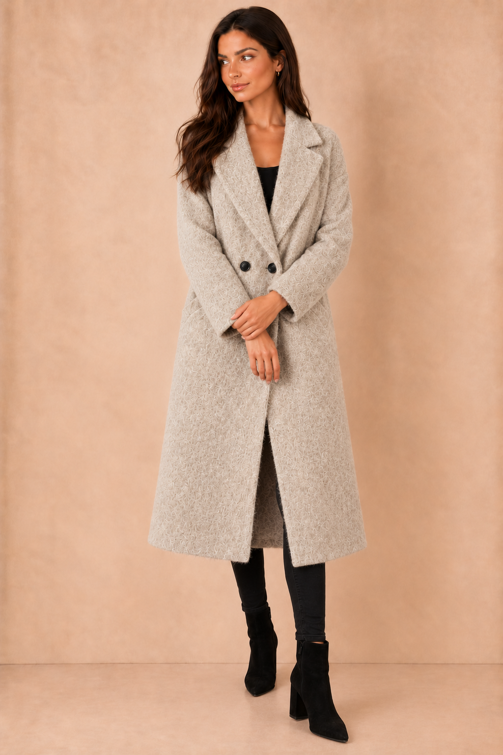 Doris Stone Wool Double Breasted Coat