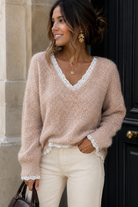 Jayleen Fawn Knit Lace Detail Jumper