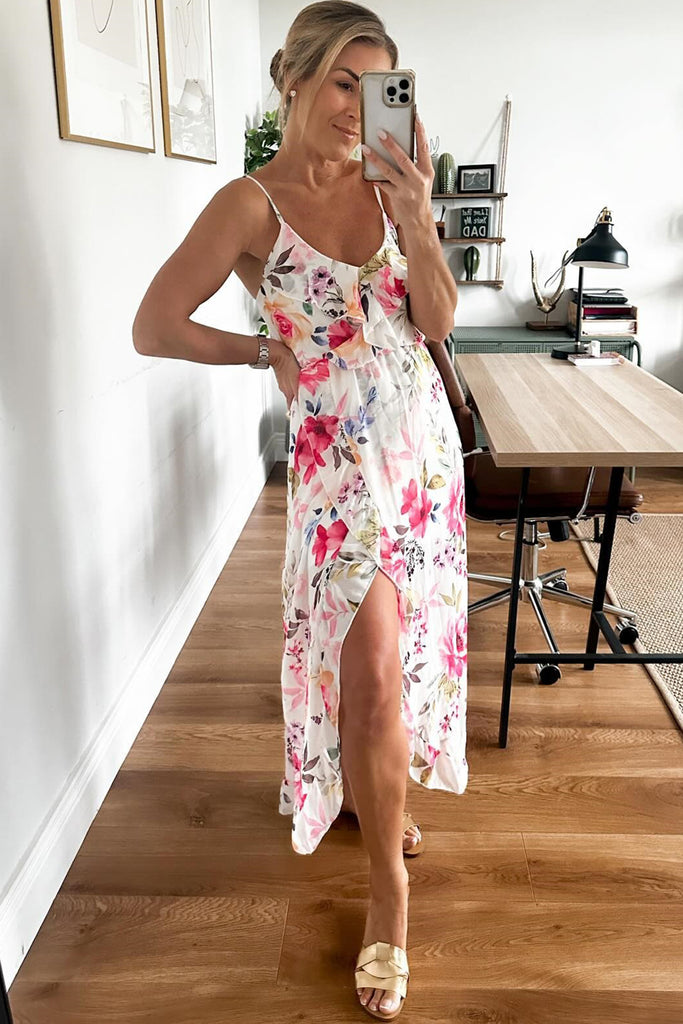 Kristin White Chiffon Floral Dress