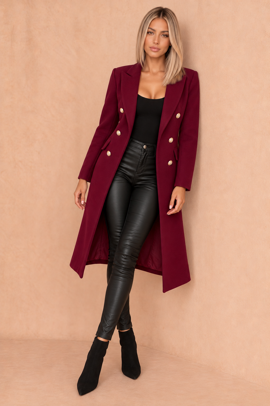 Winona Plum Longline Double Breasted Coat