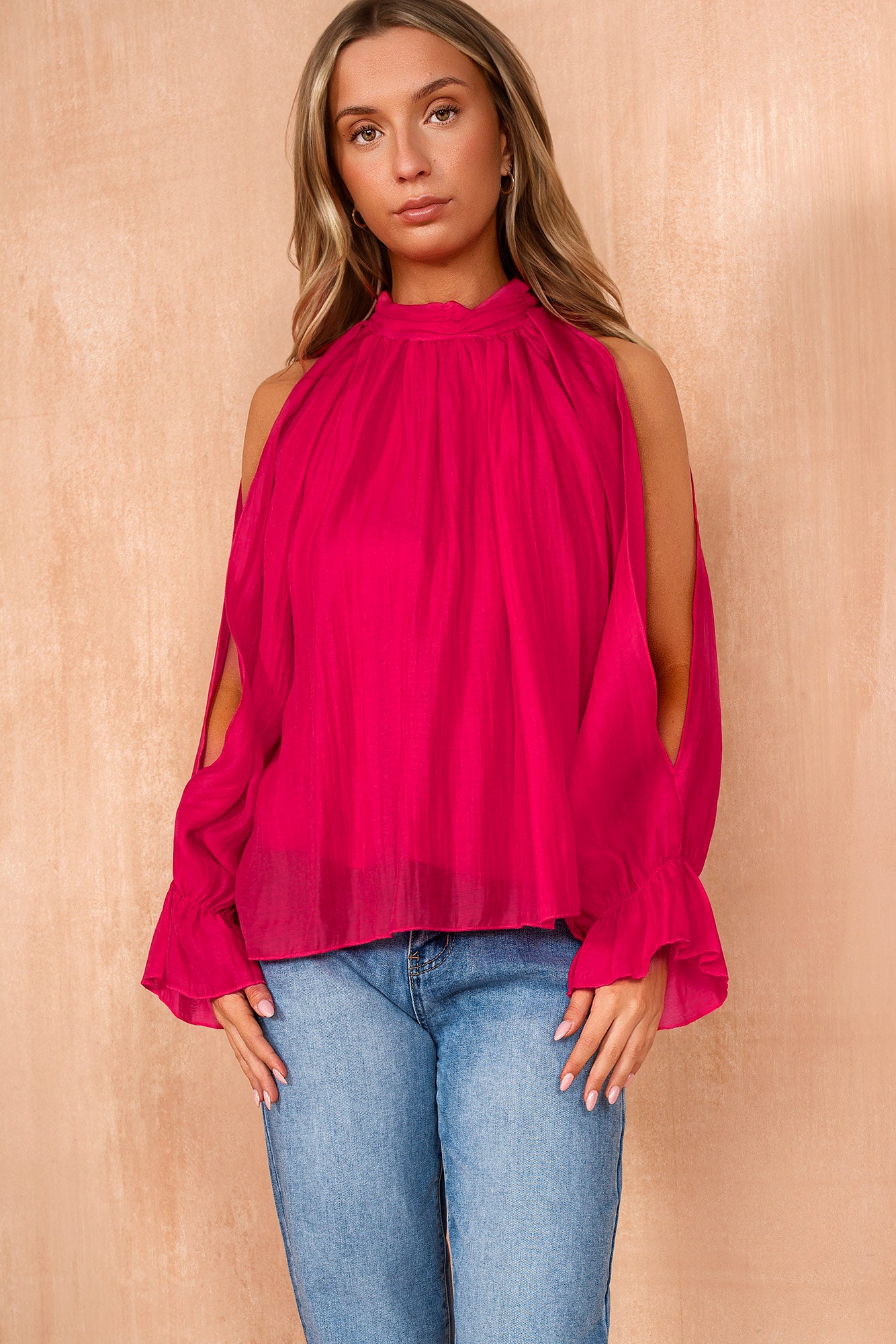 Abbey Fuchsia Cold Shoulder Blouse