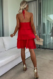 Abbie Red Chiffon Tiered Dress