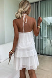 Abbie White Chiffon Tiered Dress