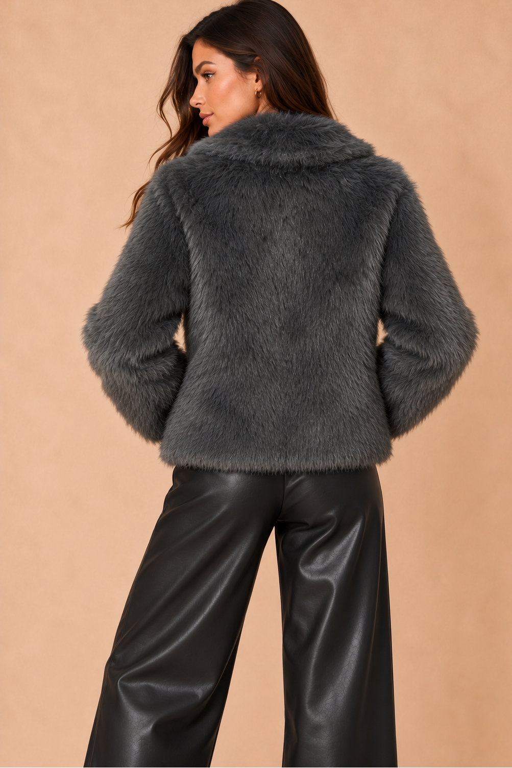 Adelina ONLY Charcoal Reversible Faux Fur Jacket
