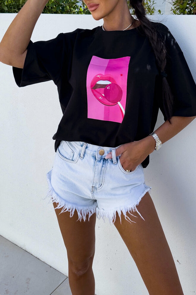 Adrianna Black Lollipop Print T-Shirt