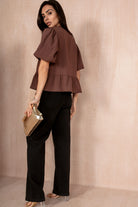 Aimee Chocolate Tie Neck top