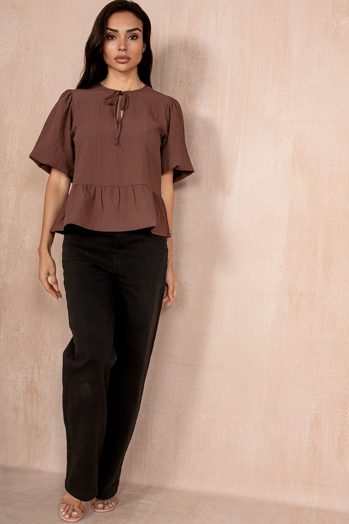 Aimee Chocolate Tie Neck top