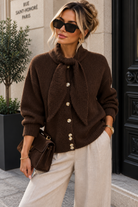 Alaia Chocolate Knit Tie Neck Cardigan