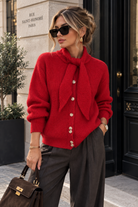 Alaia Red Knit Tie Neck Cardigan