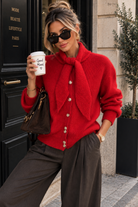 Alaia Red Knit Tie Neck Cardigan