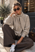 Alaia Taupe Knit Tie Neck Cardigan
