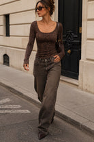 Alani Leopard Print Ribbed Scoop Neck Top