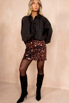Alanis Chocolate Sequin Disc Skirt