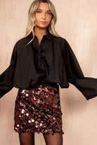 Alanis Chocolate Sequin Disc Skirt