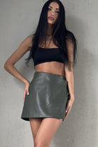 Alannah Khaki Faux Leather Skort