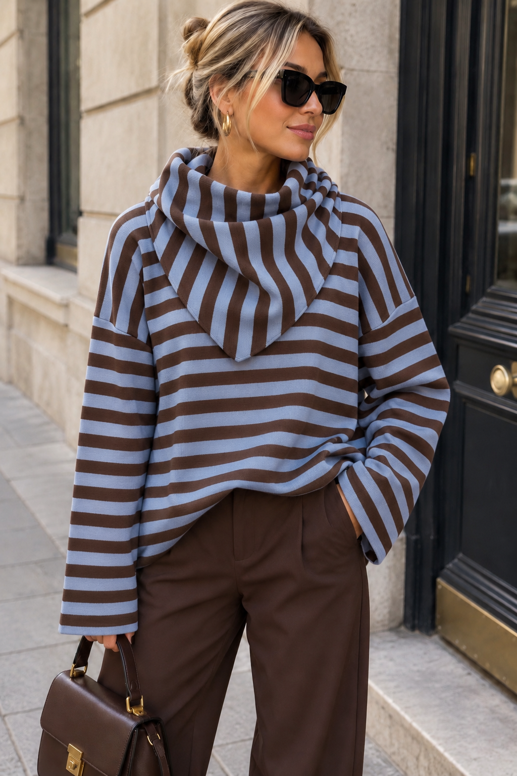 Alec Blue & Chocolate Fine Knit Striped Top
