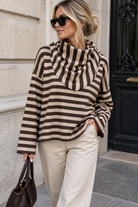 Alec Chocolate & Stone Fine Knit Striped Top