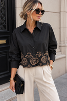 Alena Black Embroidered Trim Cropped Shirt