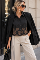 Alena Black Embroidered Trim Cropped Shirt