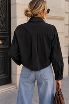 Alena Black Embroidered Trim Cropped Shirt