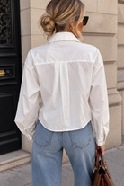 Alena White Embroidered Trim Cropped Shirt