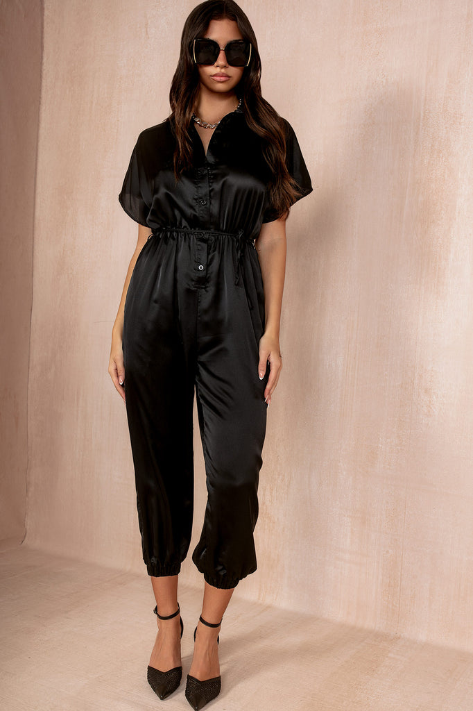 Alexa Black Satin Jumpsuit