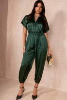 Alexa Khaki Satin Jumpsuit