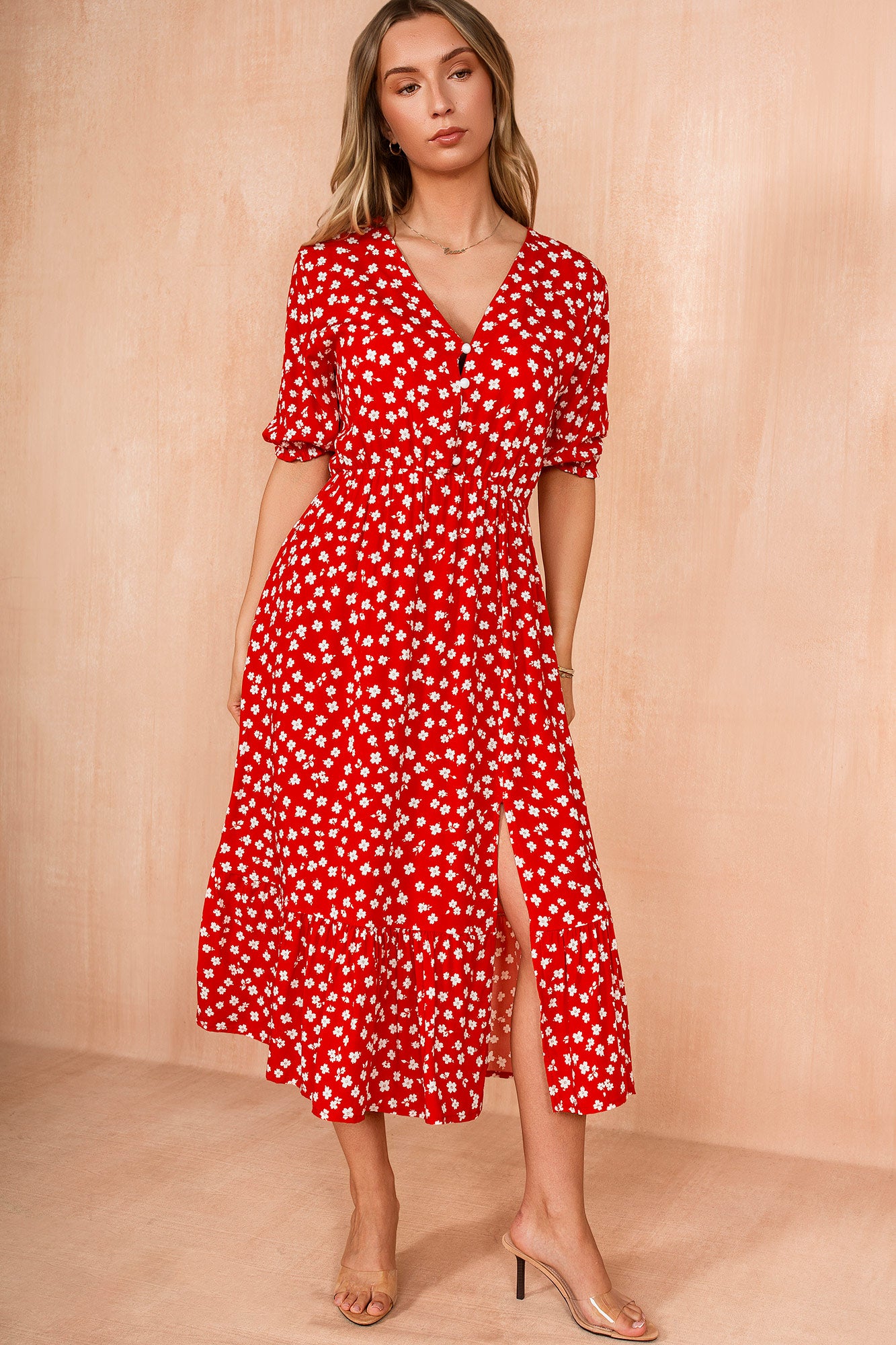 red ditsy midi dress Alexis Red Ditsy Print Midi Dress – Vavavoom.ie