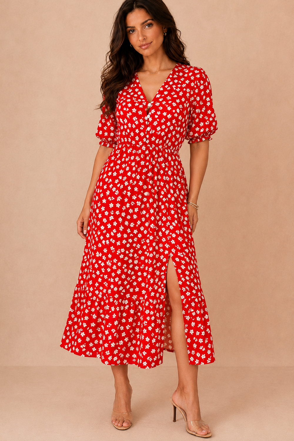 Alexis Red Ditsy Print Midi Dress