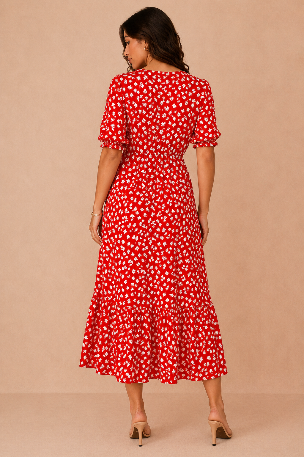 Alexis Red Ditsy Print Midi Dress