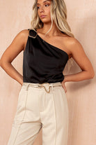 Alice Black Satin One Shoulder Bodysuit