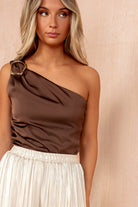 Alice Chocolate Satin One Shoulder Bodysuit