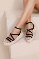 Alisha Black Espadrille Wedge Sandals